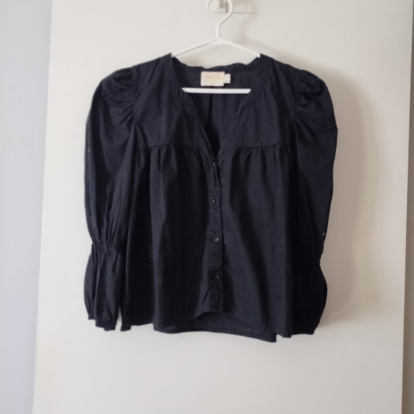 NATION LTD Geneva Romantic Black Pima Cotton Blouse L - Picture 2 of 7